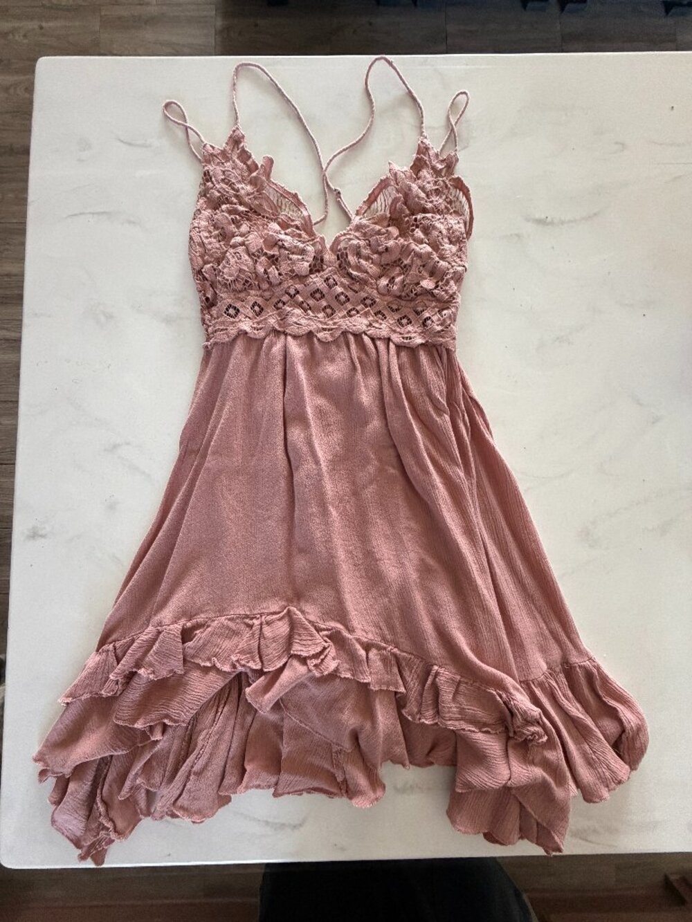 Free People Adella Slip Dress Mauve Pink Lace Boho Mini Dress Size M - Picture 2 of 16